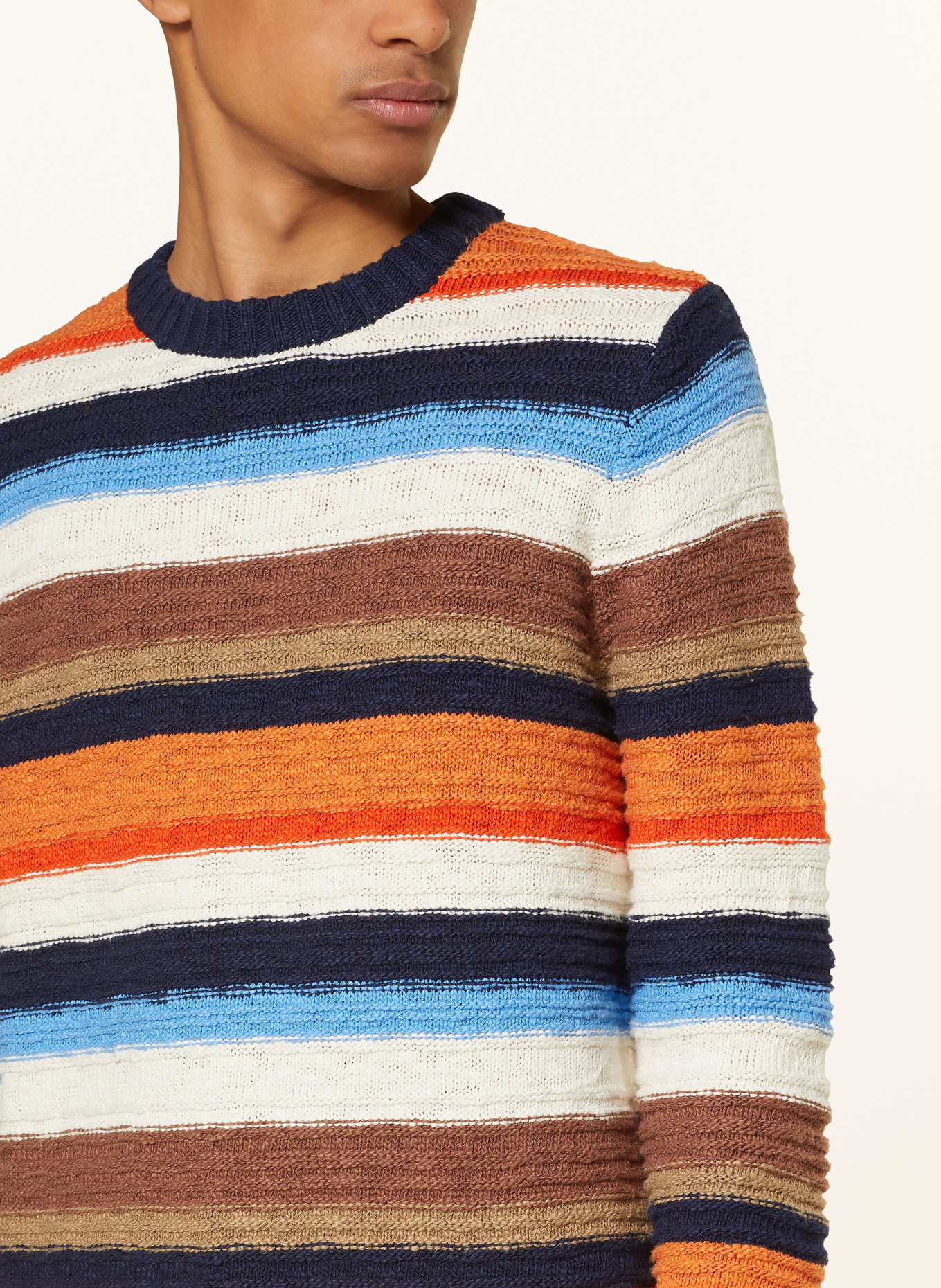 MOS MOSH Gallery Sweater MMGLUIS with linen, Color: ORANGE/ BLUE/ BROWN (Image 4)