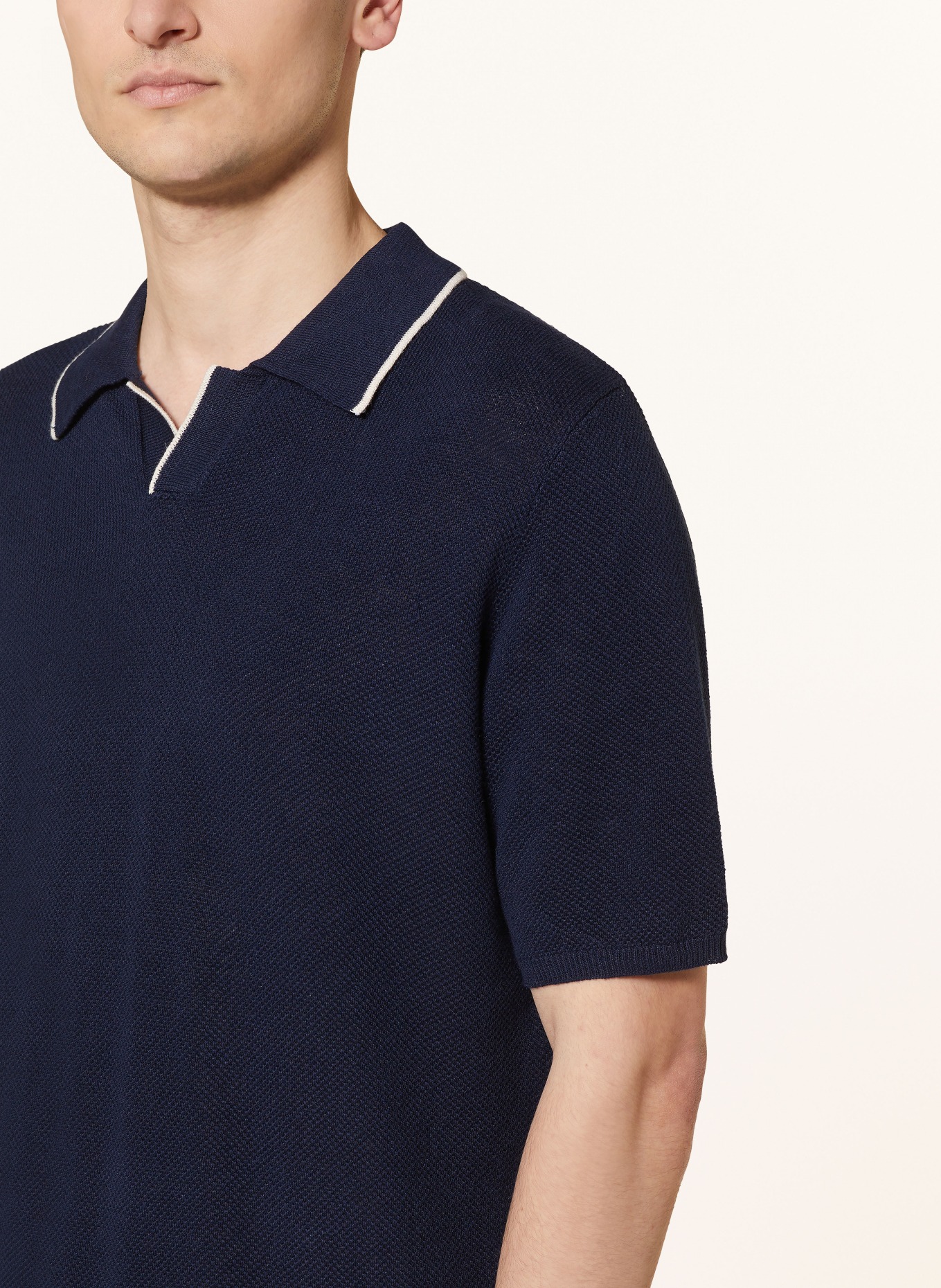 MOS MOSH Gallery Knitted polo shirt MMGJUSTIN with linen, Color: DARK BLUE (Image 4)