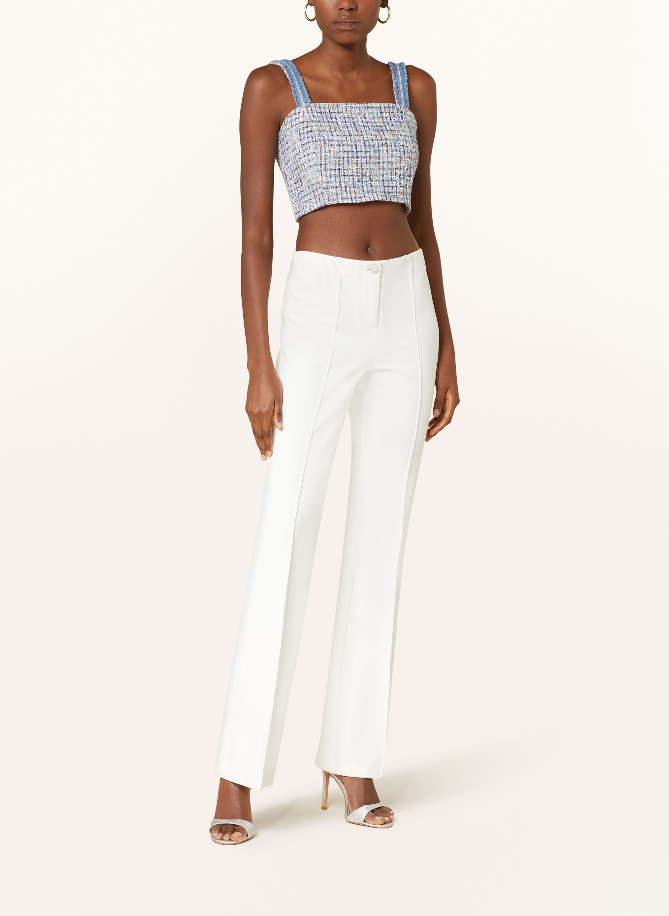 SWING Cropped top with glitter thread, Color: LIGHT BLUE/ WHITE/ DARK YELLOW (Image 2)