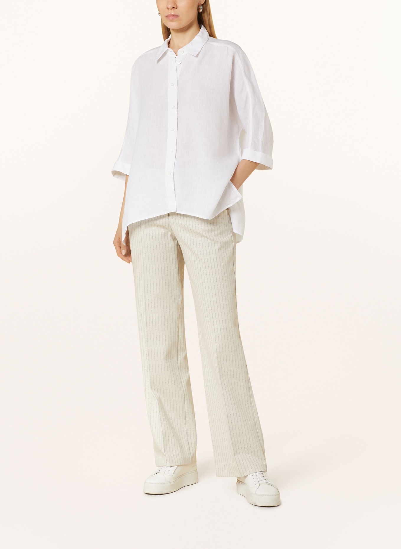 ETERNA 1863 Oversized shirt blouse made of linen with 3/4 sleeves, Color: WHITE (Image 2)