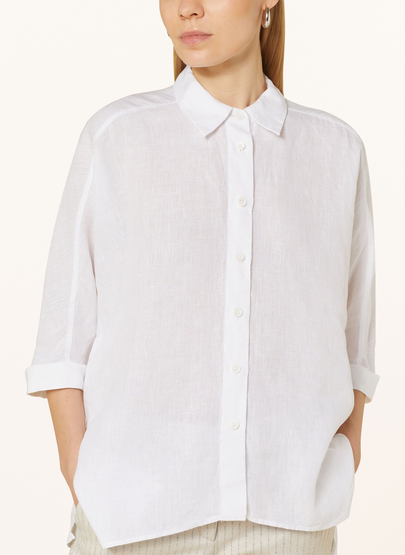 ETERNA 1863 Oversized shirt blouse made of linen with 3/4 sleeves, Color: WHITE (Image 4)