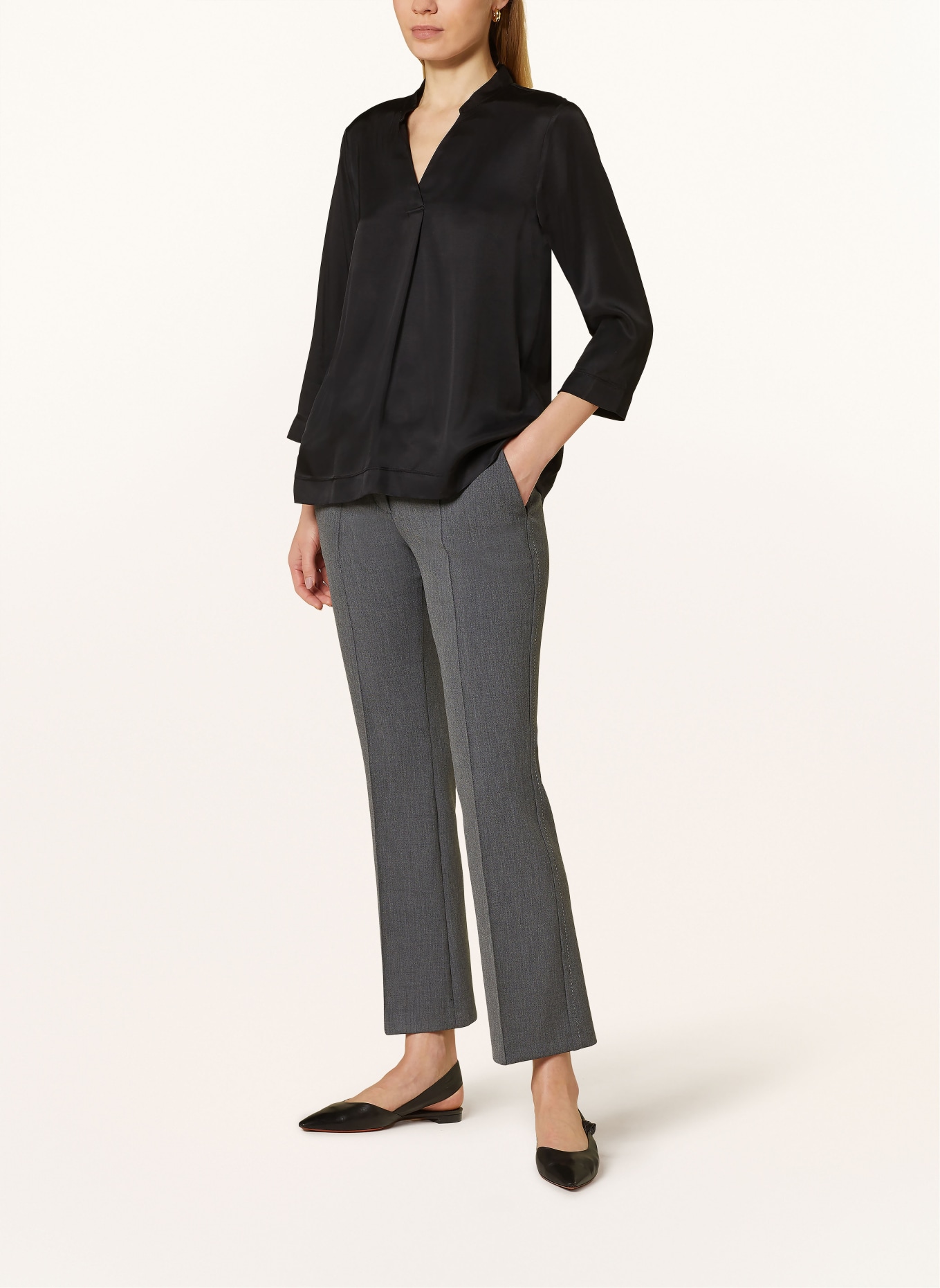 ETERNA Shirt blouse in mixed materials with 3/4 sleeves, Color: BLACK (Image 2)
