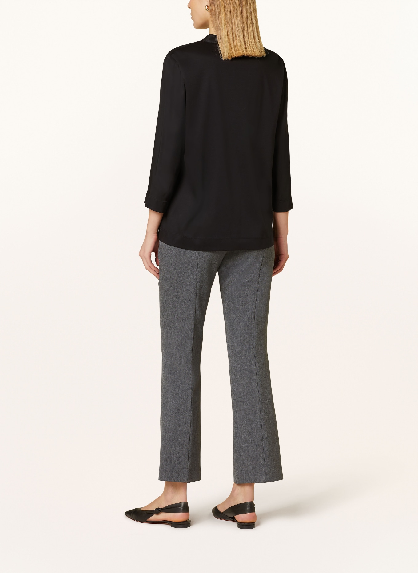 ETERNA Shirt blouse in mixed materials with 3/4 sleeves, Color: BLACK (Image 3)
