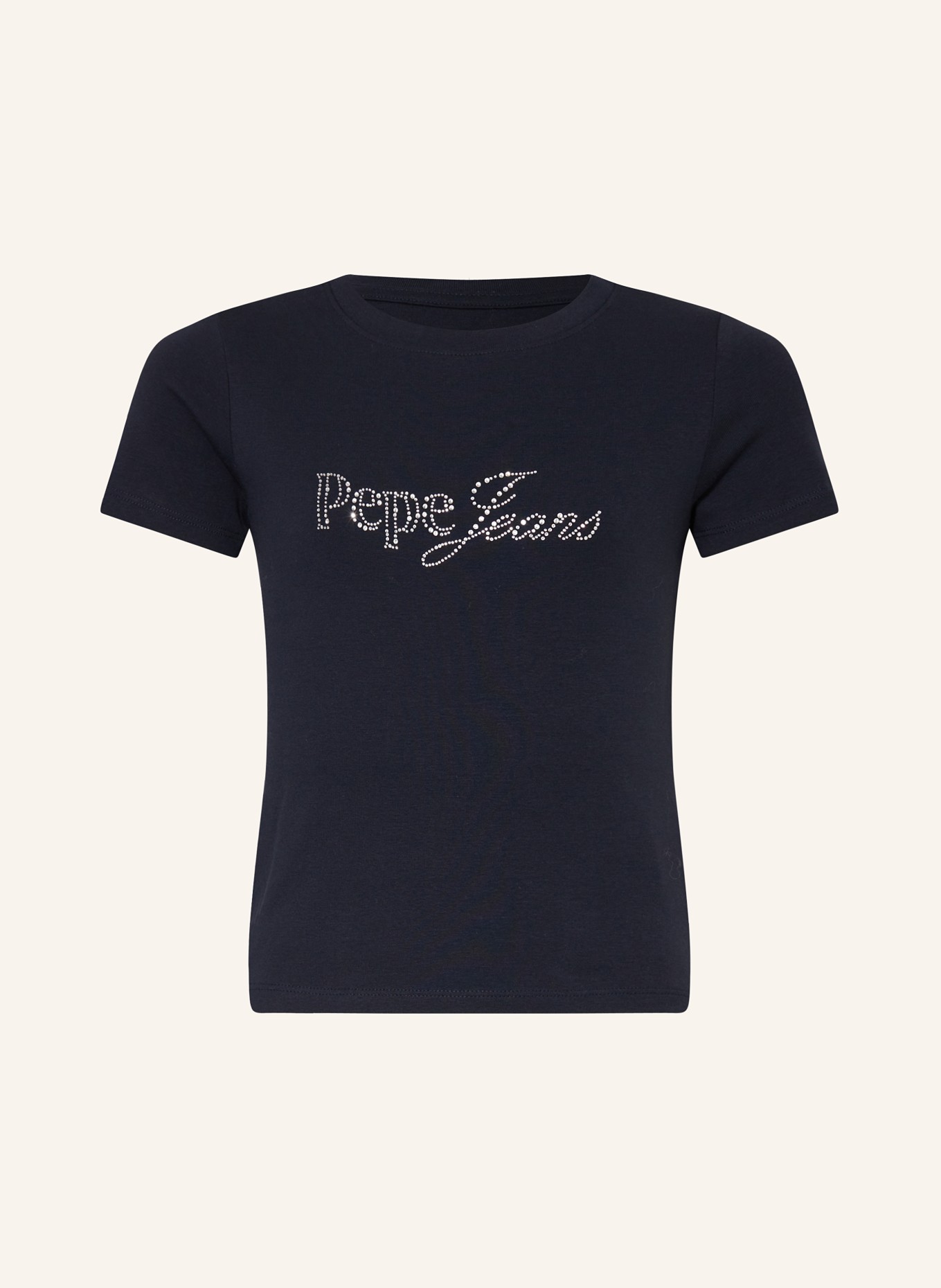 Pepe Jeans T-shirt z obszyciem ozdobnymi kamykami, Kolor: GRANATOWY (Obrazek 1)