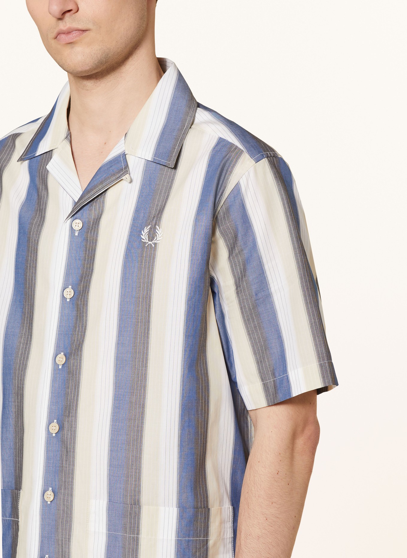 FRED PERRY Resort shirt comfort fit, Color: BLUE/ WHITE/ LIGHT BROWN (Image 4)