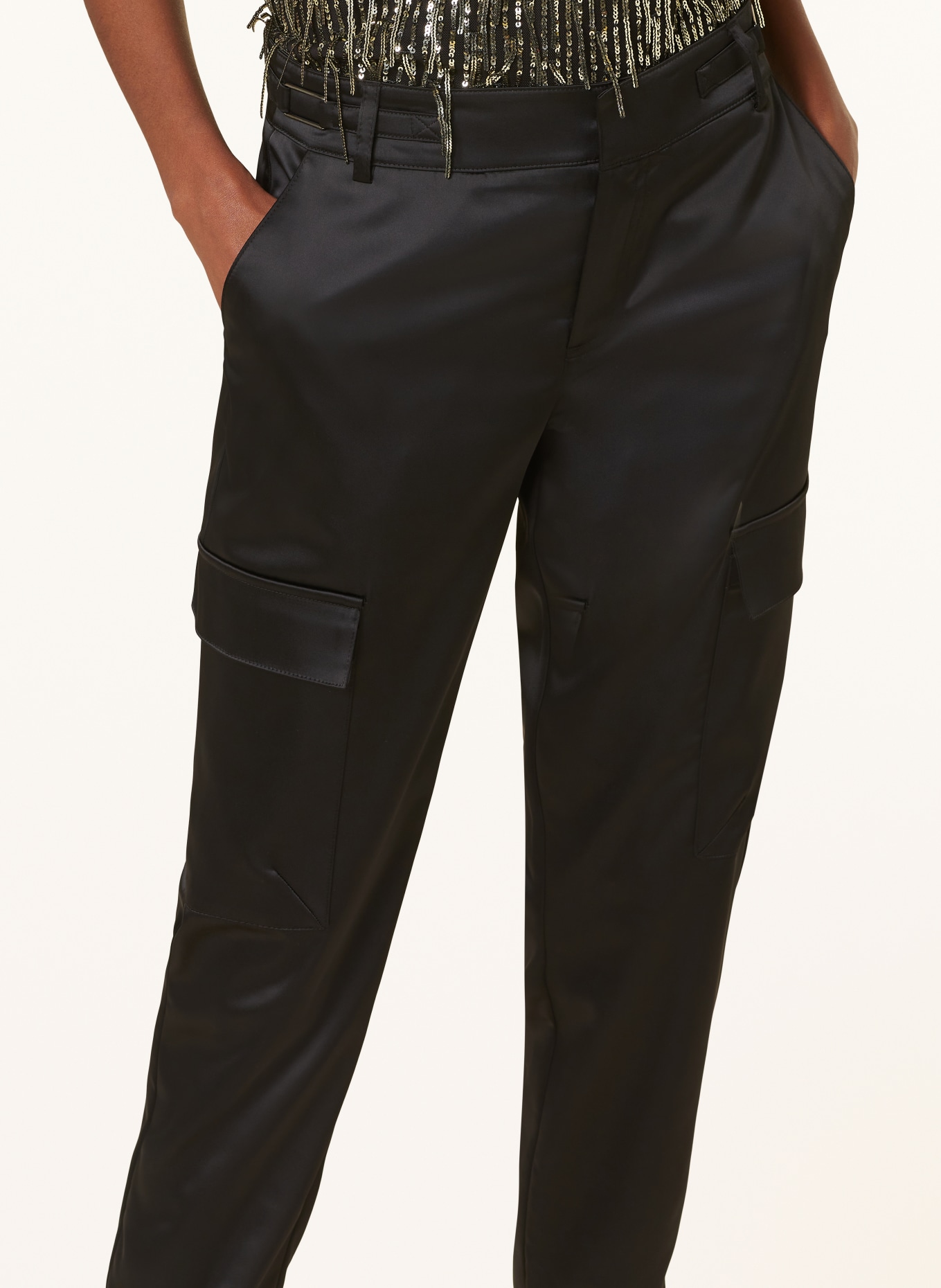 monari Cargo pants made of satin, Color: BLACK (Image 5)