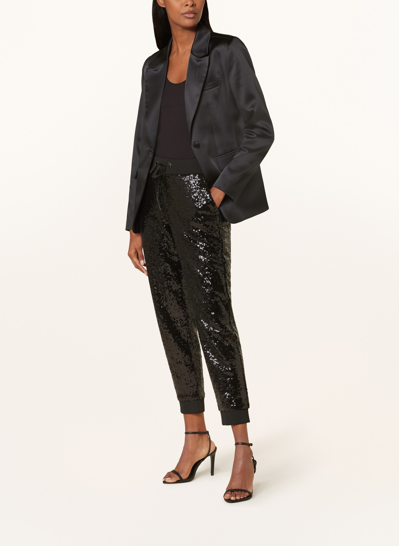 monari Jogger style pants with sequins, Color: BLACK (Image 2)