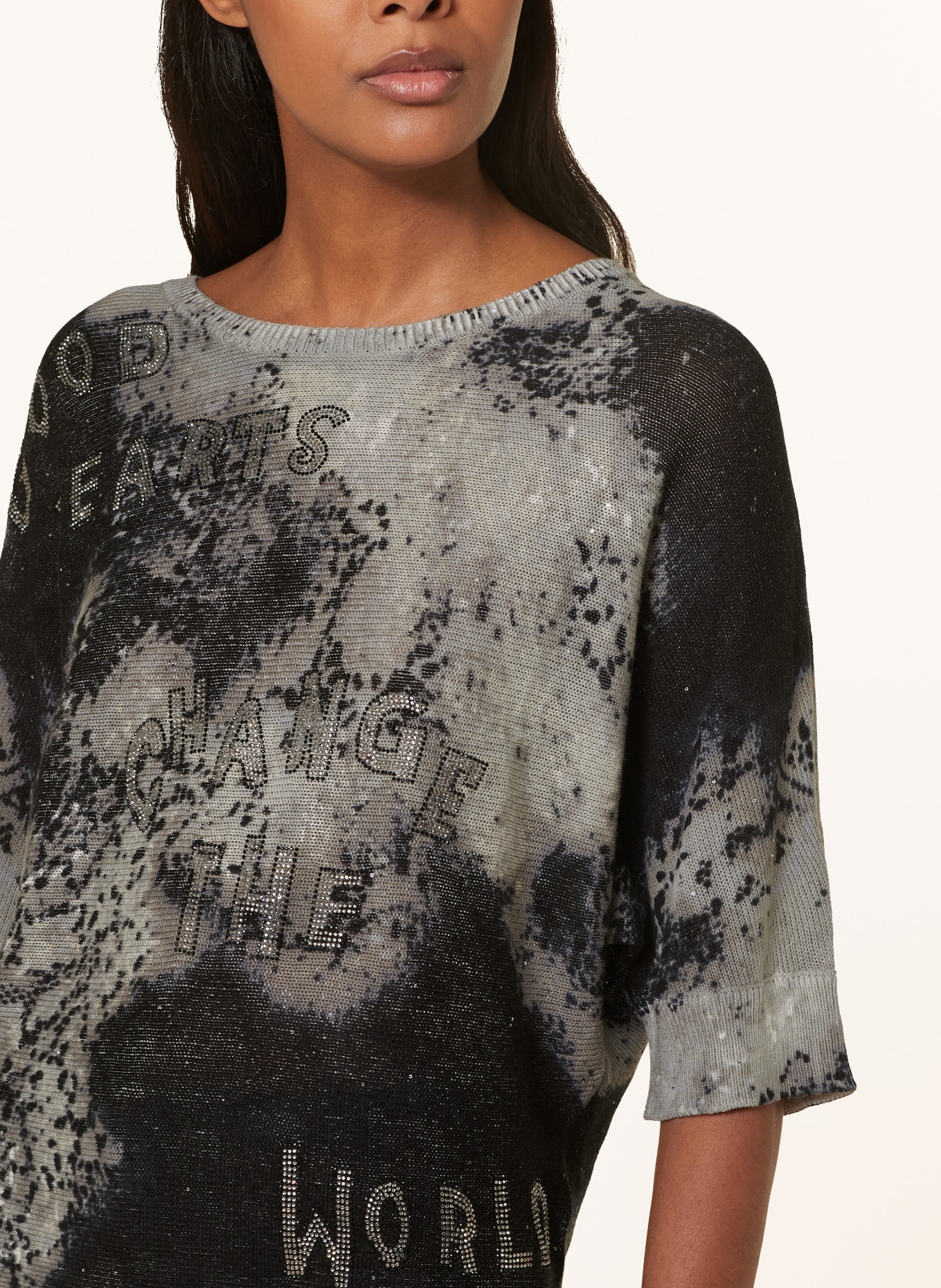 monari Sweater with 3/4 sleeves, Color: BLACK/ LIGHT GRAY/ DARK GRAY (Image 4)