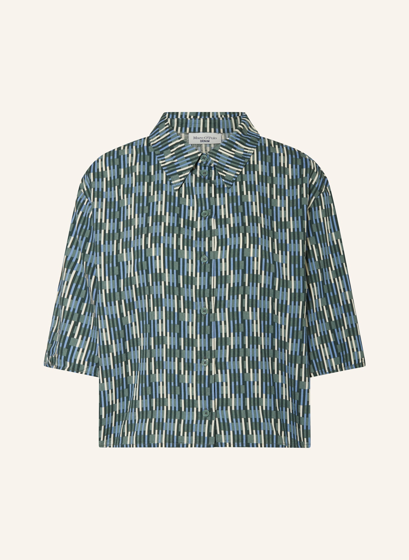 Marc O'Polo DENIM Cropped shirt blouse, Color: GREEN/ LIGHT BLUE/ ECRU (Image 1)