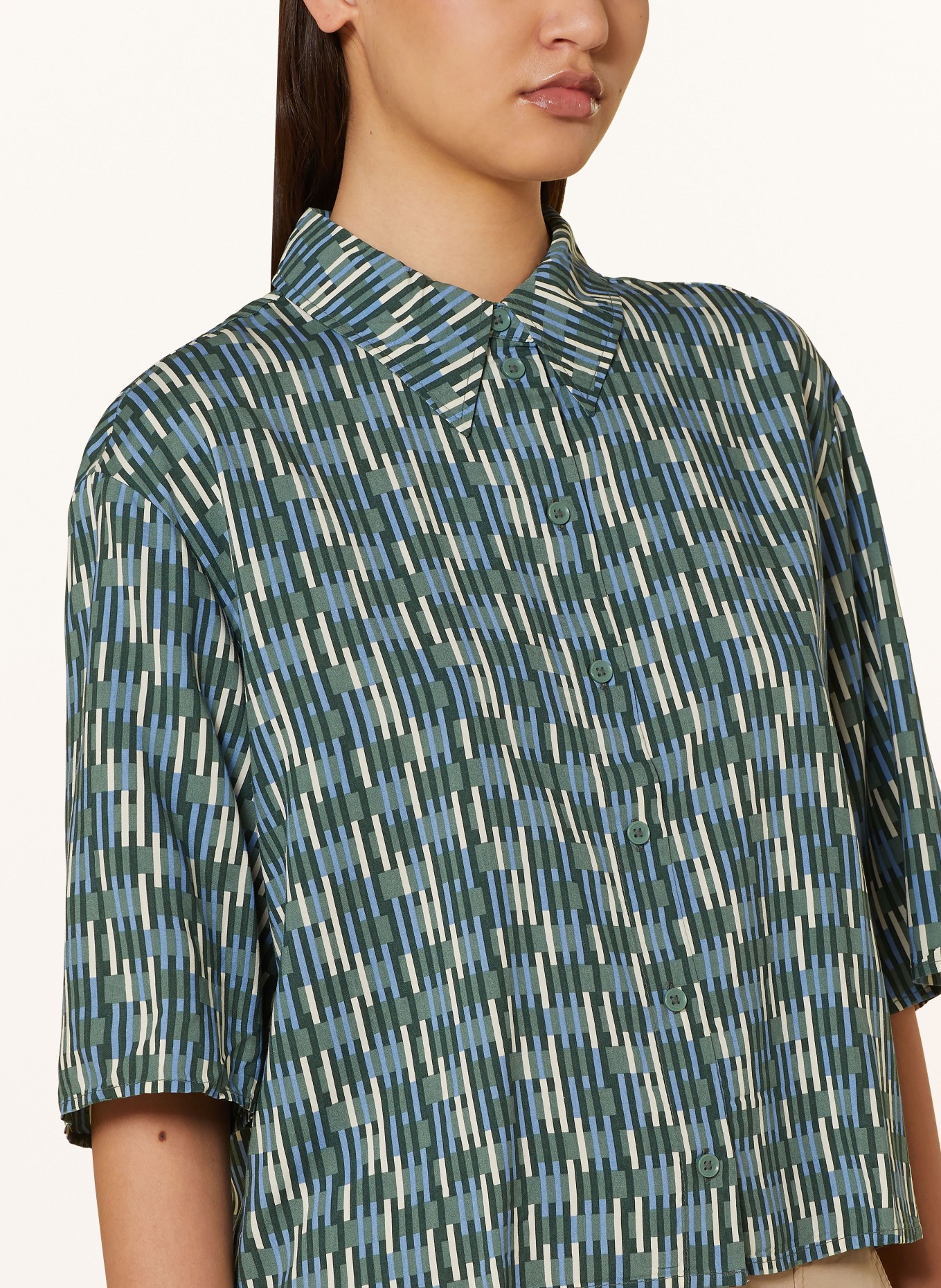 Marc O'Polo DENIM Cropped shirt blouse, Color: GREEN/ LIGHT BLUE/ ECRU (Image 4)
