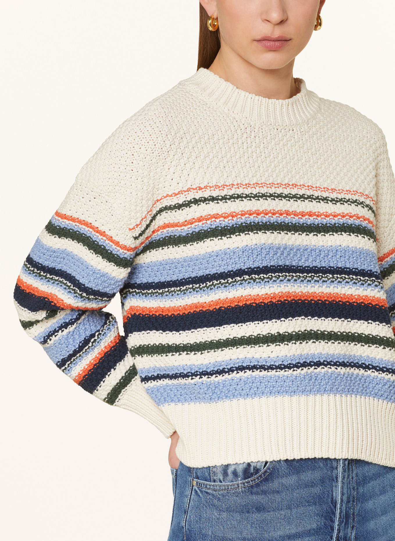 Marc O'Polo DENIM Sweater, Color: CREAM/ LIGHT BLUE/ DARK GREEN (Image 4)