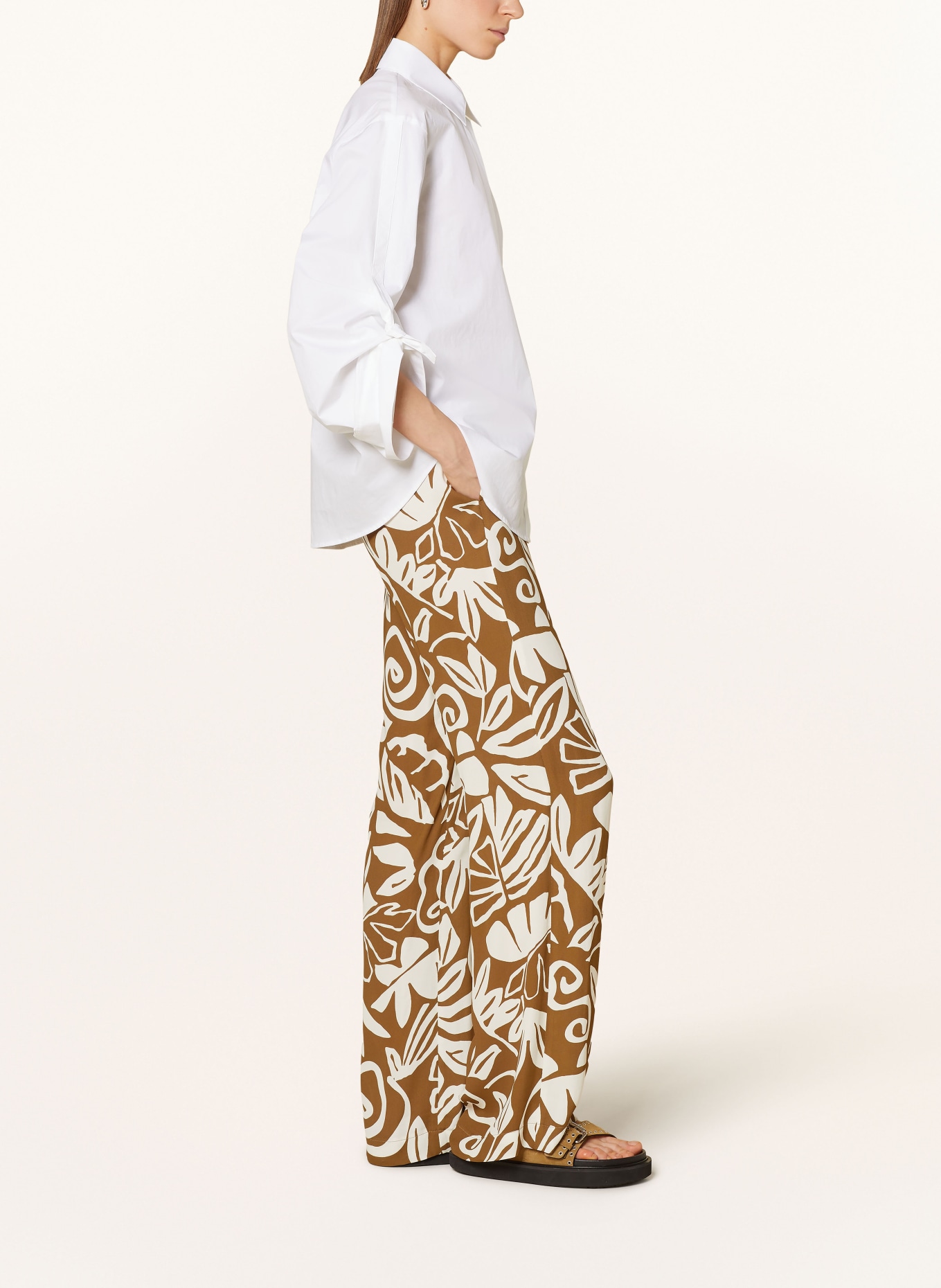 LUISA CERANO Wide leg trousers, Color: KHAKI/ WHITE (Image 4)