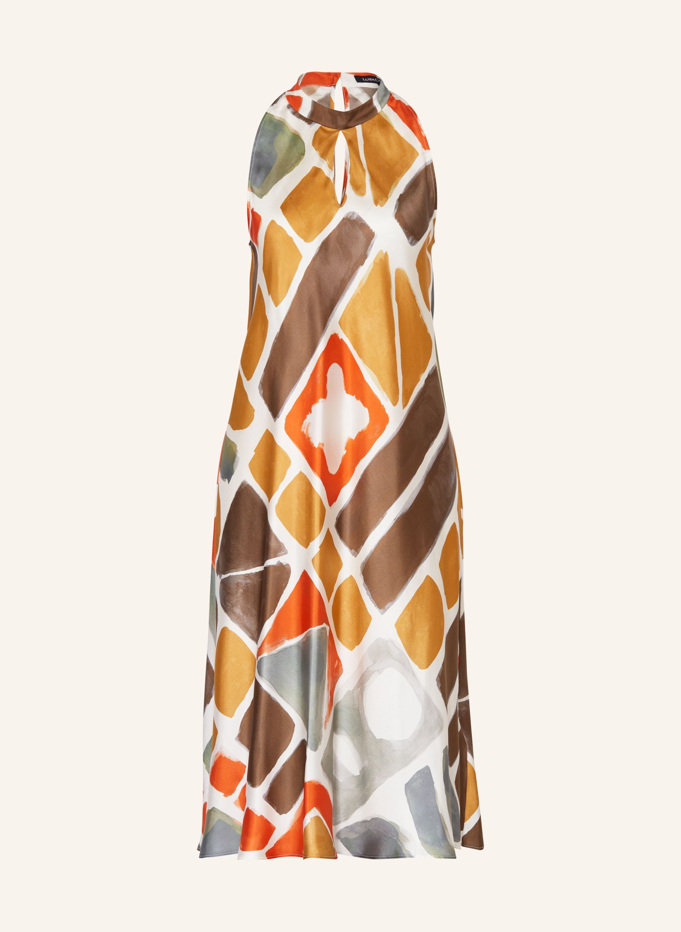 LUISA CERANO Silk dress, Color: WHITE/ KHAKI/ ORANGE (Image 1)