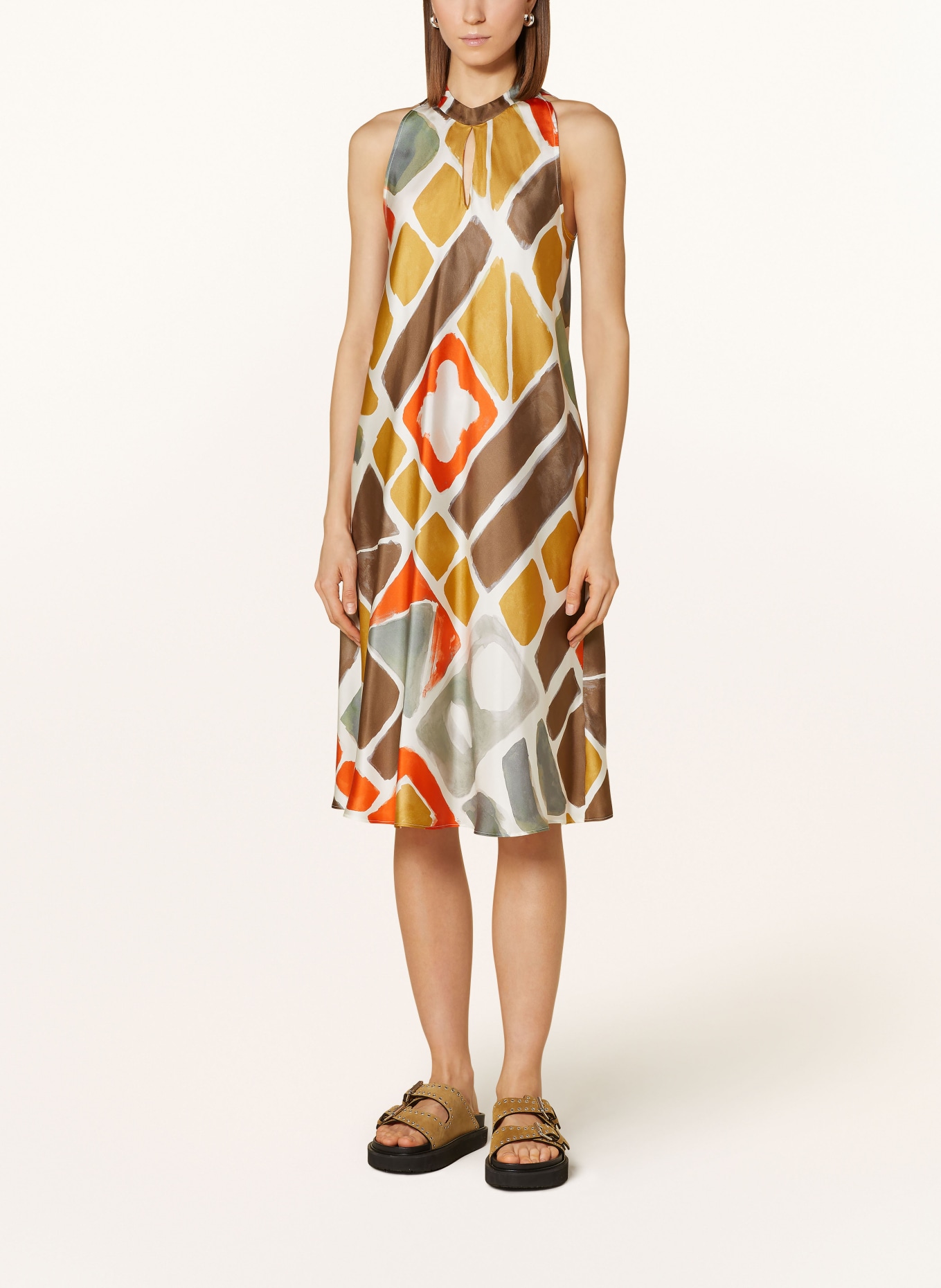LUISA CERANO Silk dress, Color: WHITE/ KHAKI/ ORANGE (Image 2)