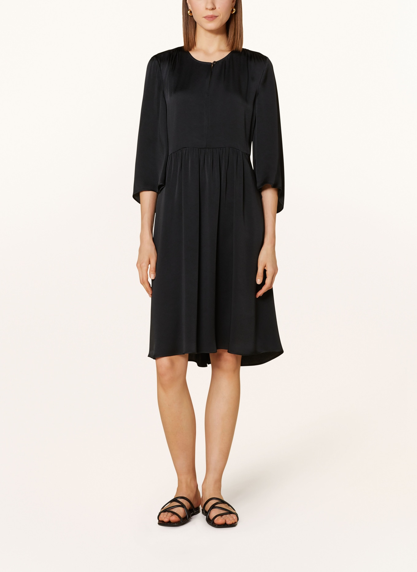 LUISA CERANO Satin dress with 3/4 sleeves, Color: BLACK (Image 2)