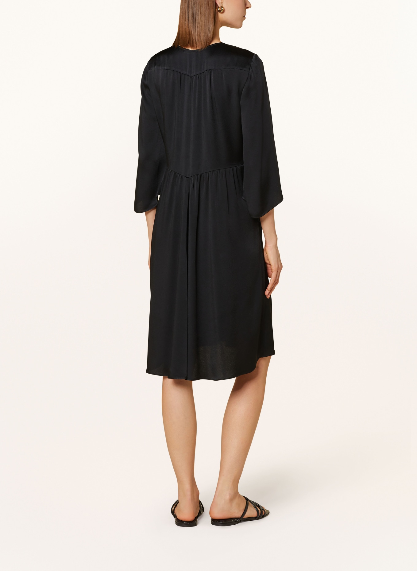 LUISA CERANO Satin dress with 3/4 sleeves, Color: BLACK (Image 3)