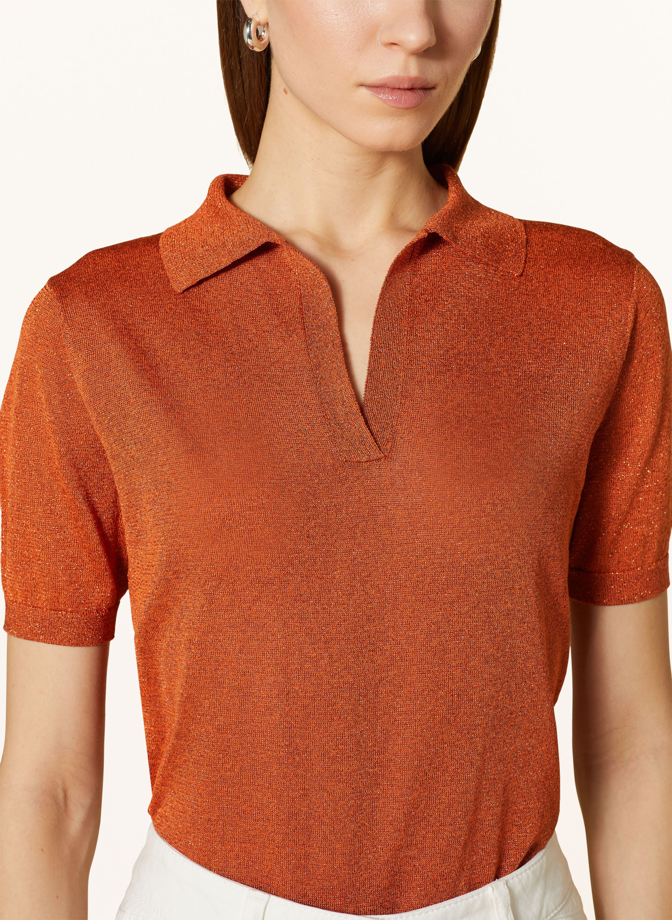 LUISA CERANO Knitted polo shirt with glitter thread, Color: ORANGE (Image 4)
