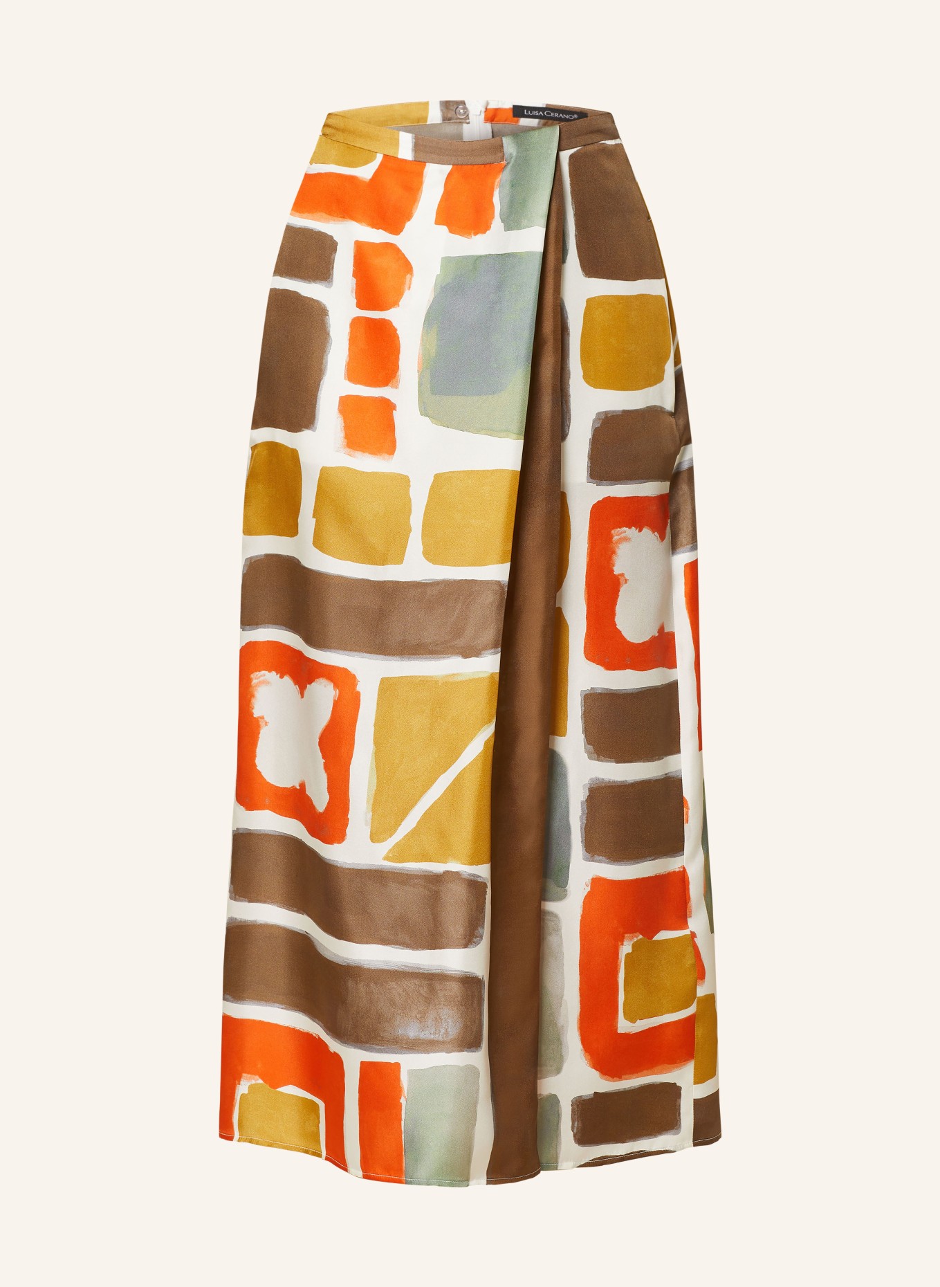 LUISA CERANO Satin skirt in wrap look, Color: WHITE/ KHAKI/ ORANGE (Image 1)