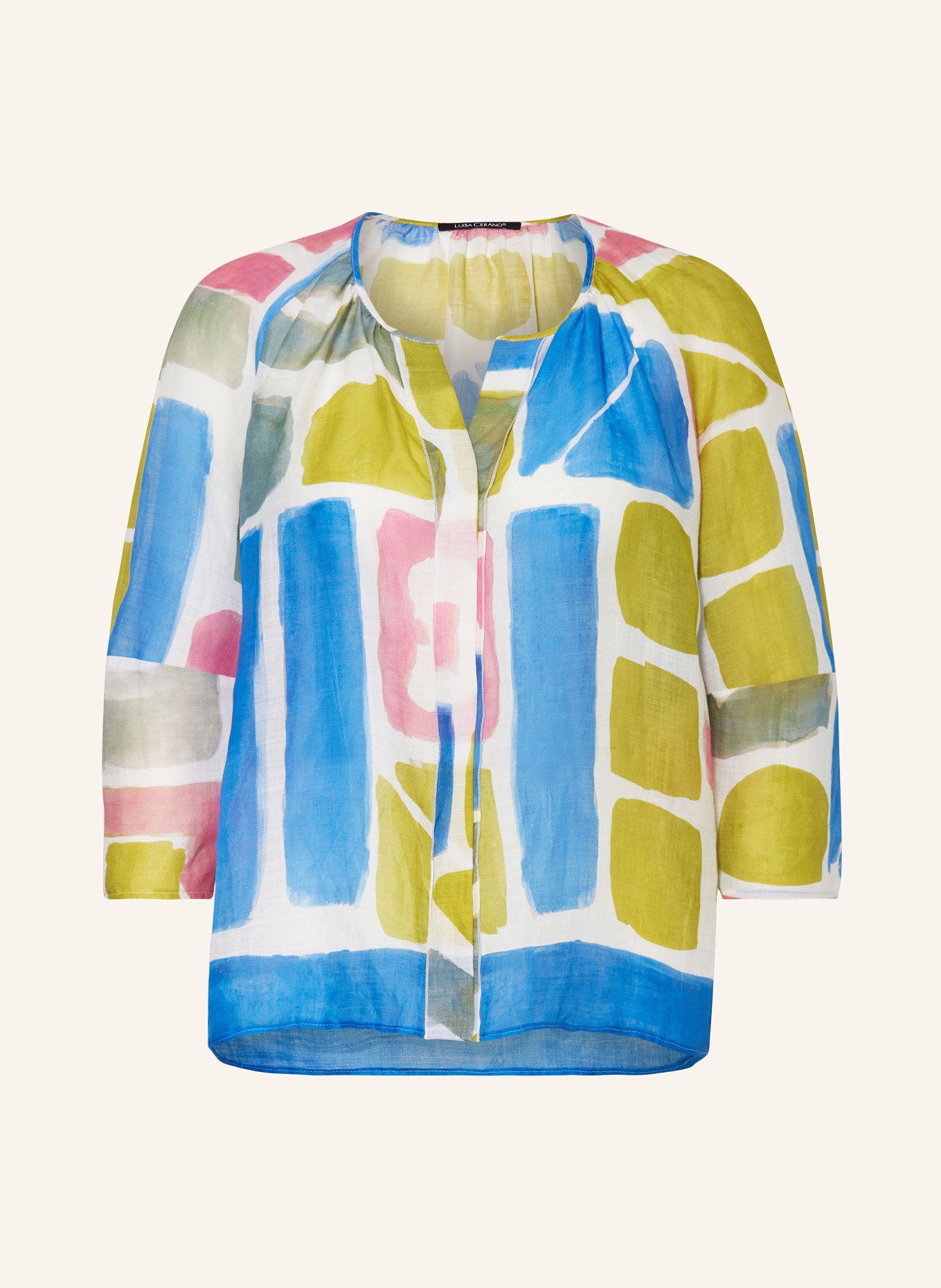 LUISA CERANO Shirt blouse with 3/4 sleeves, Color: BLUE/ WHITE/ YELLOW (Image 1)