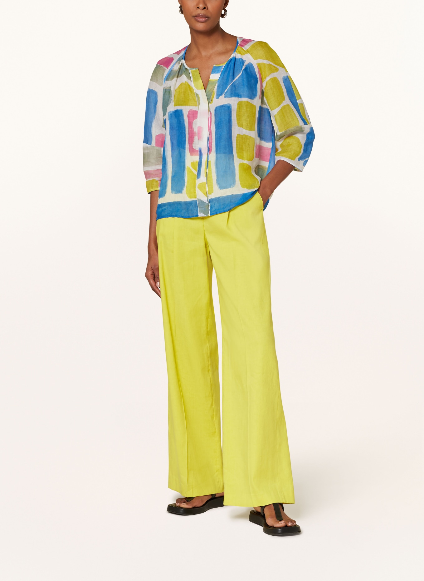 LUISA CERANO Shirt blouse with 3/4 sleeves, Color: BLUE/ WHITE/ YELLOW (Image 2)