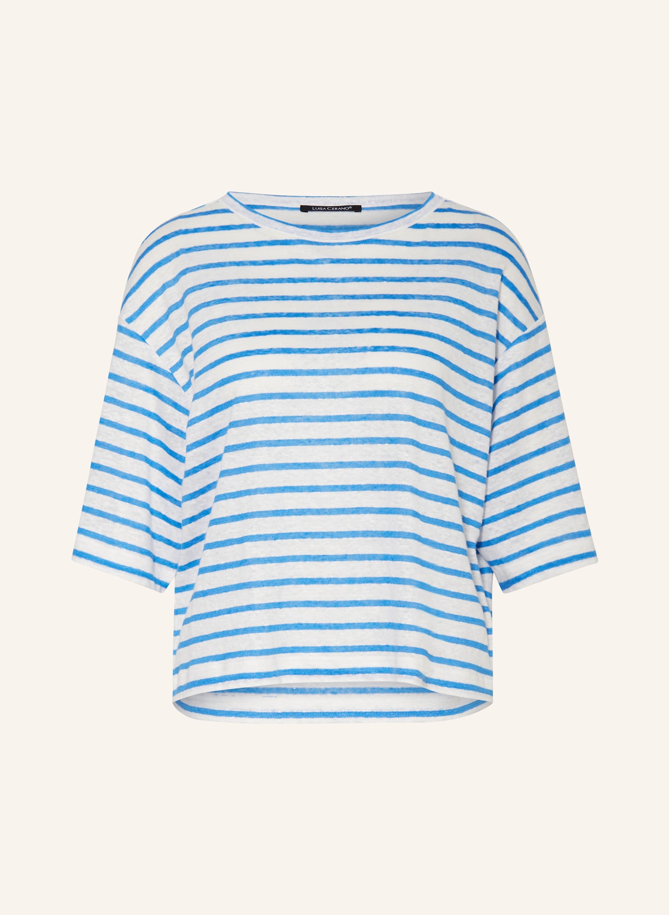 LUISA CERANO Strickshirt aus Leinen, Farbe: WEISS/ BLAU (Bild 1)