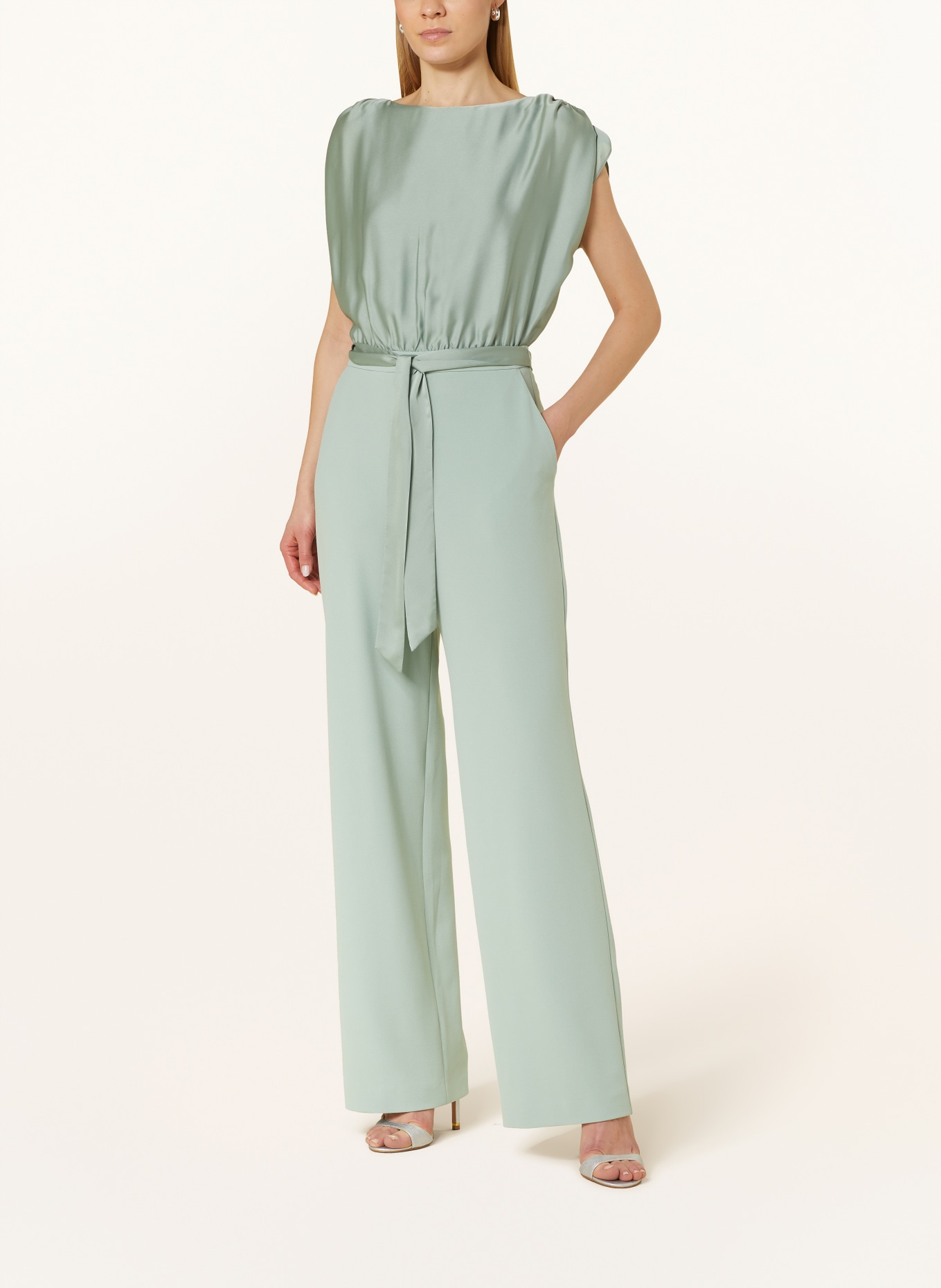 SWING Jumpsuit in mixed materials, Color: LIGHT GREEN (Image 2)
