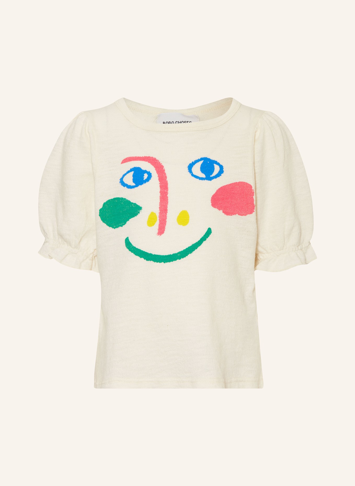 BOBO CHOSES T-shirt SMILING MASK, Kolor: KREMOWY/ NIEBIESKI/ ZIELONY (Obrazek 1)