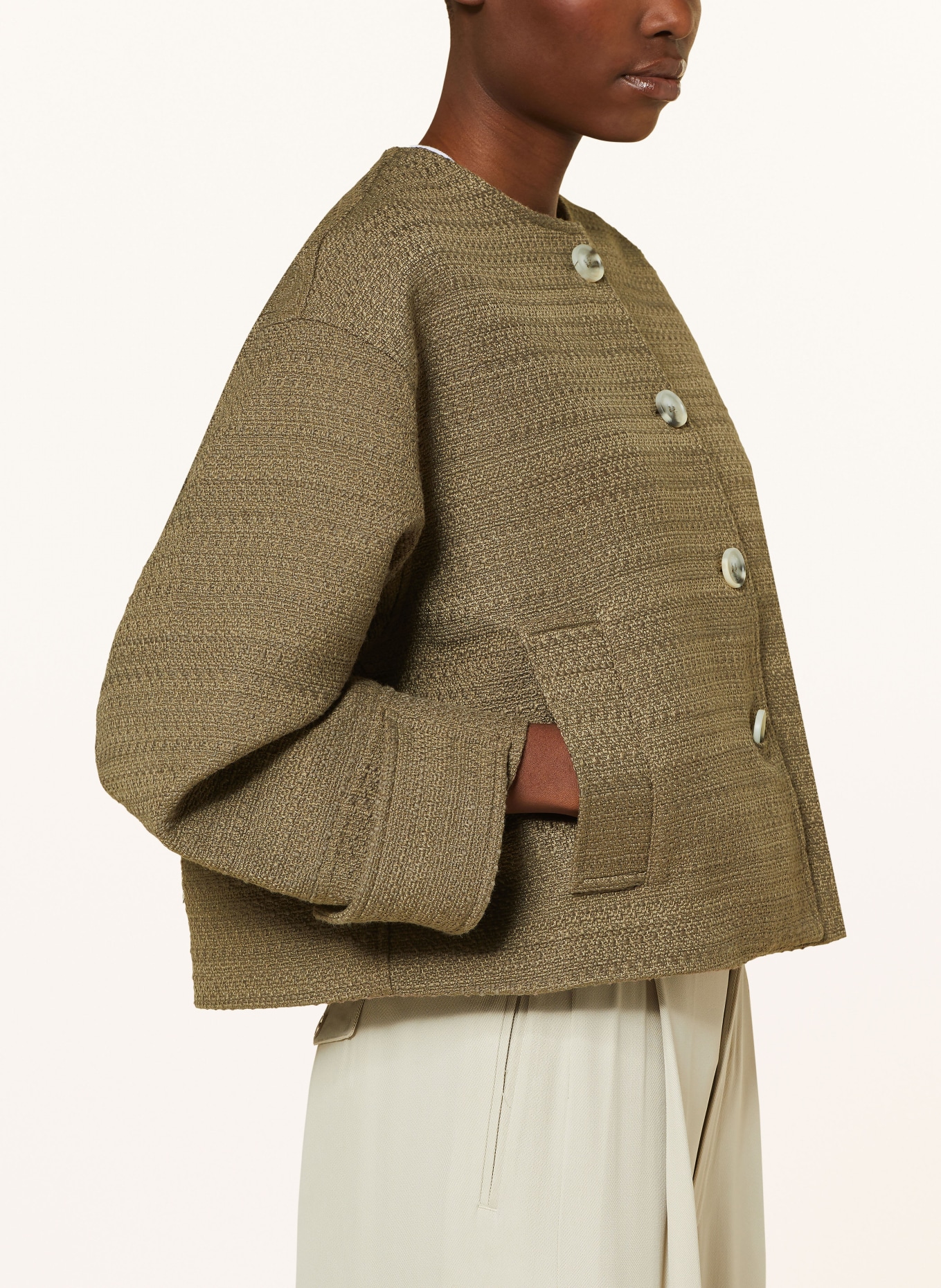 MEOTINE Boxy jacket COCO in tweed, Color: KHAKI (Image 4)