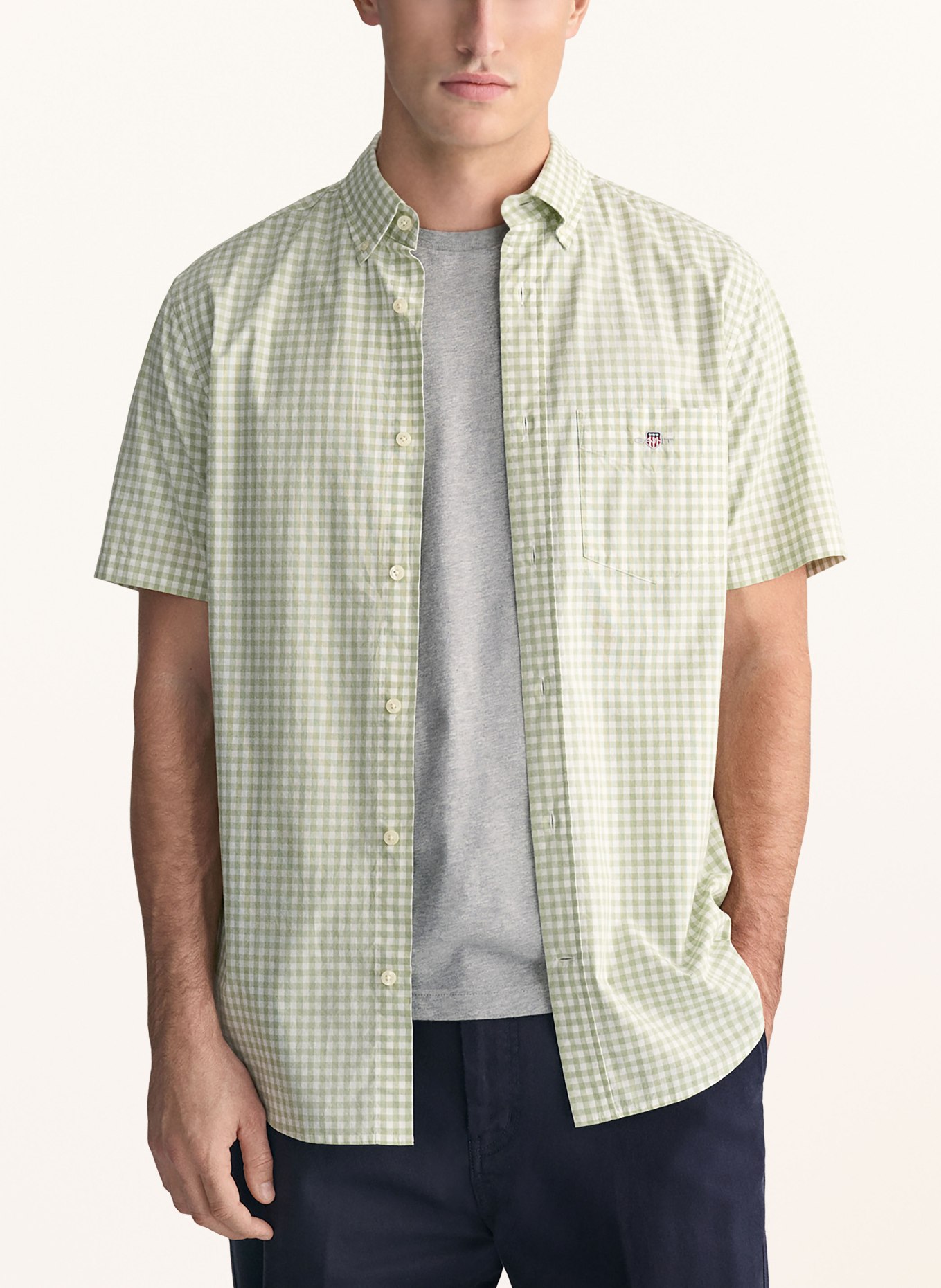 GANT Short sleeve shirt regular fit, Color: LIGHT GREEN/ WHITE (Image 4)