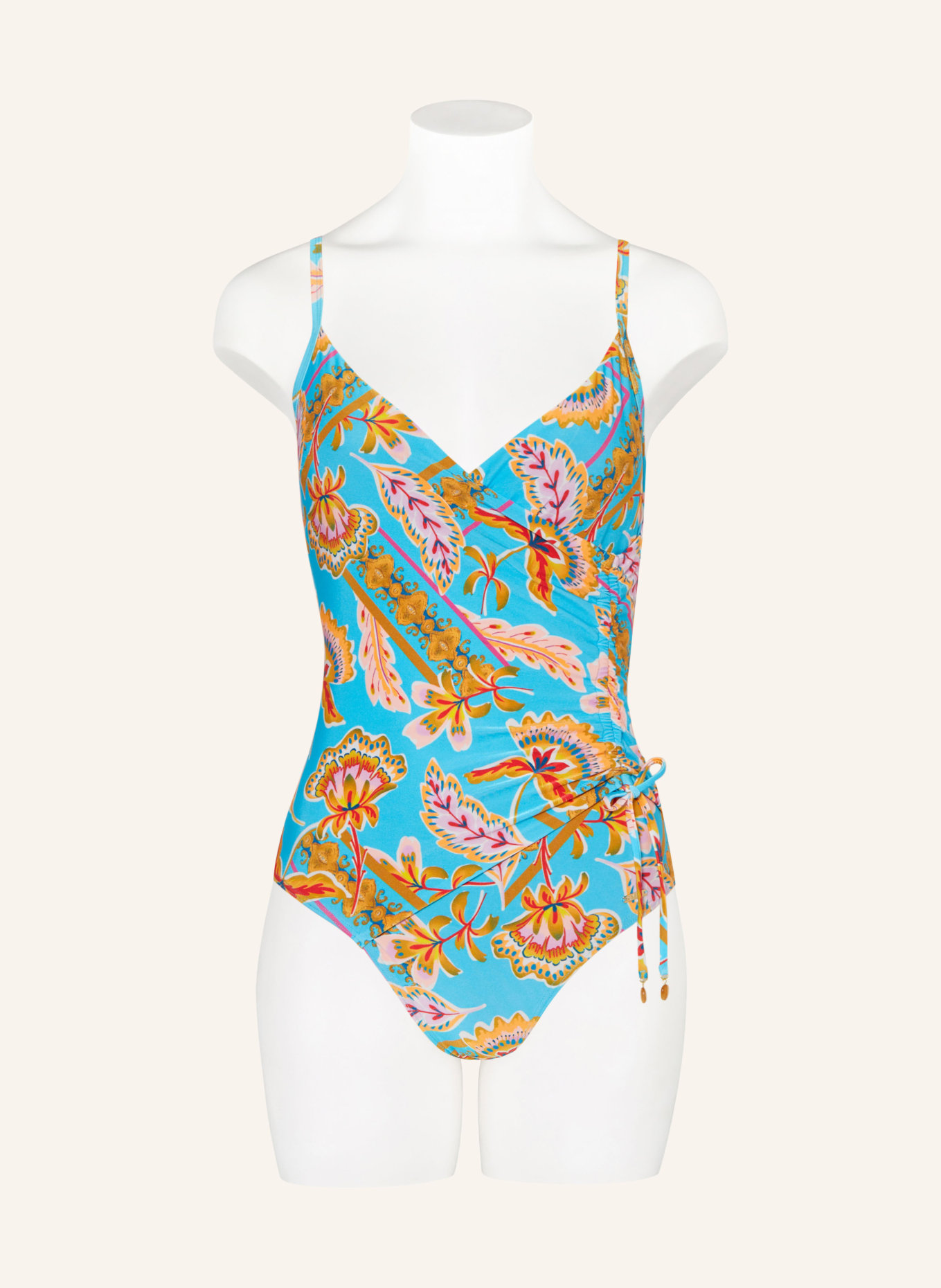 CYELL Swimsuit ORIENT in wrap look, Color: TURQUOISE/ LIGHT BROWN/ LIGHT RED (Image 2)