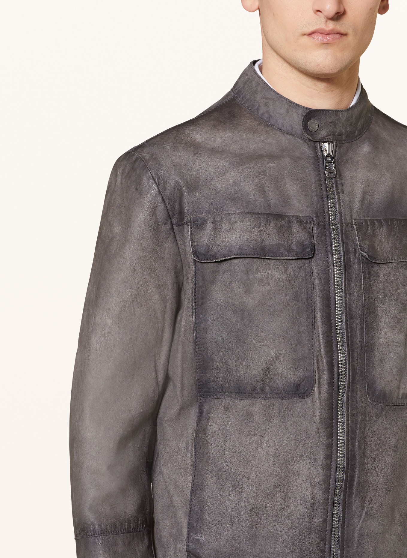 MILESTONE Leather jacket MSBAKER, Color: GRAY (Image 4)