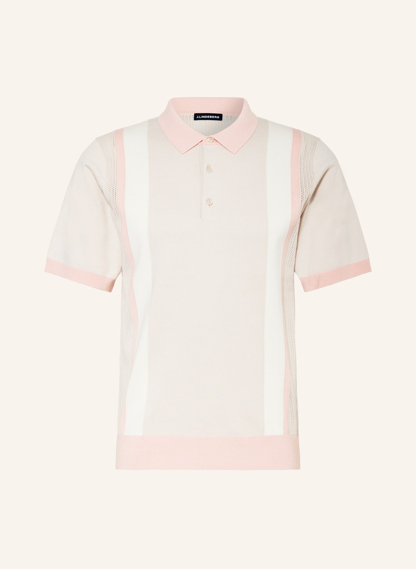 J.LINDEBERG Knitted polo shirt, Color: CREAM/ LIGHT PINK (Image 1)