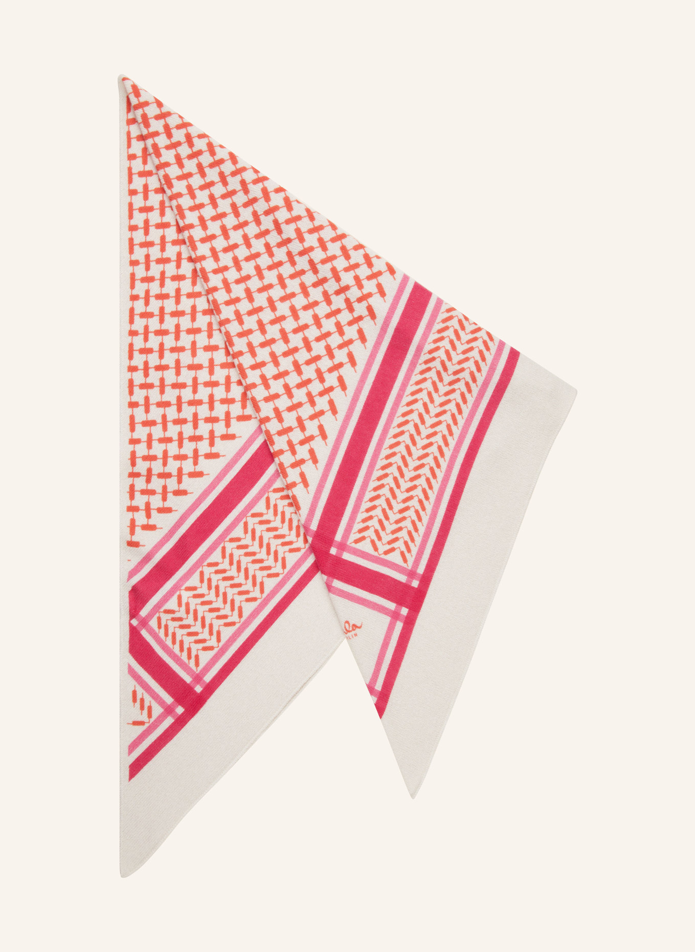 Lala Berlin Triangular scarf in cashmere, Color: BEIGE/ ORANGE/ PINK (Image 1)