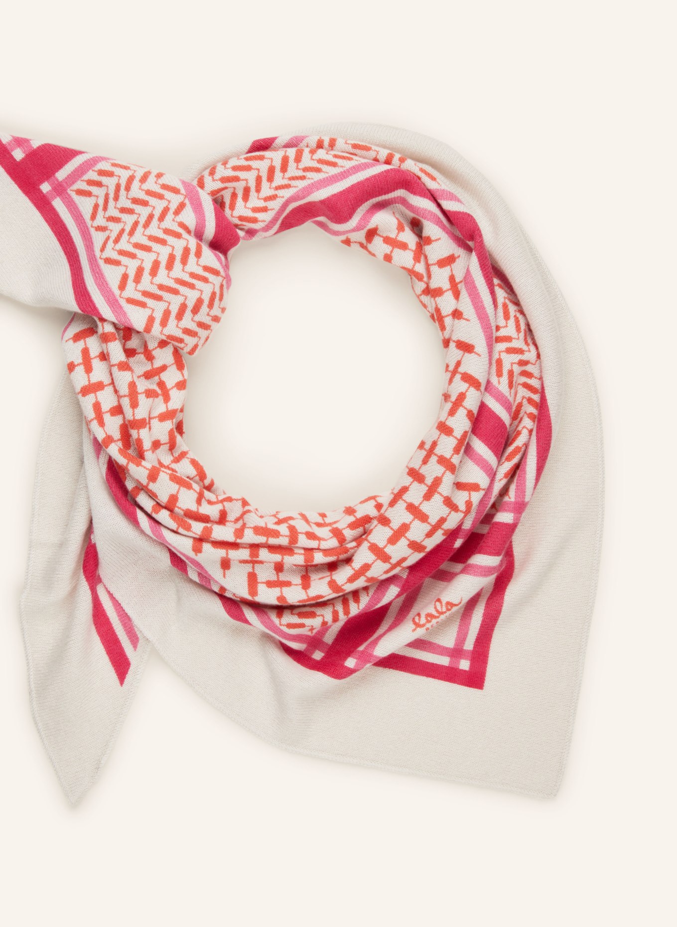 Lala Berlin Triangular scarf in cashmere, Color: BEIGE/ ORANGE/ PINK (Image 2)
