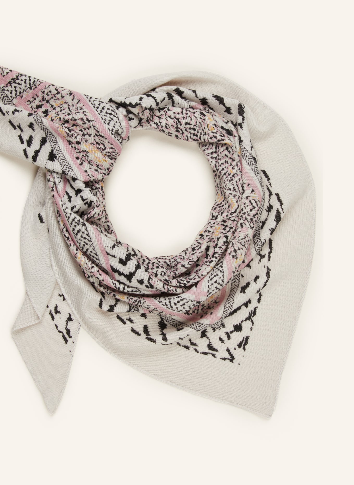 Lala Berlin Triangular scarf in cashmere, Color: ECRU/ BLACK/ PINK (Image 2)