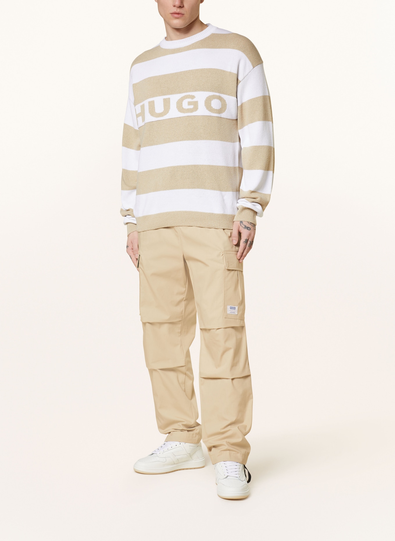 HUGO BLUE Sweater SOBUEH, Color: BEIGE/ WHITE (Image 2)