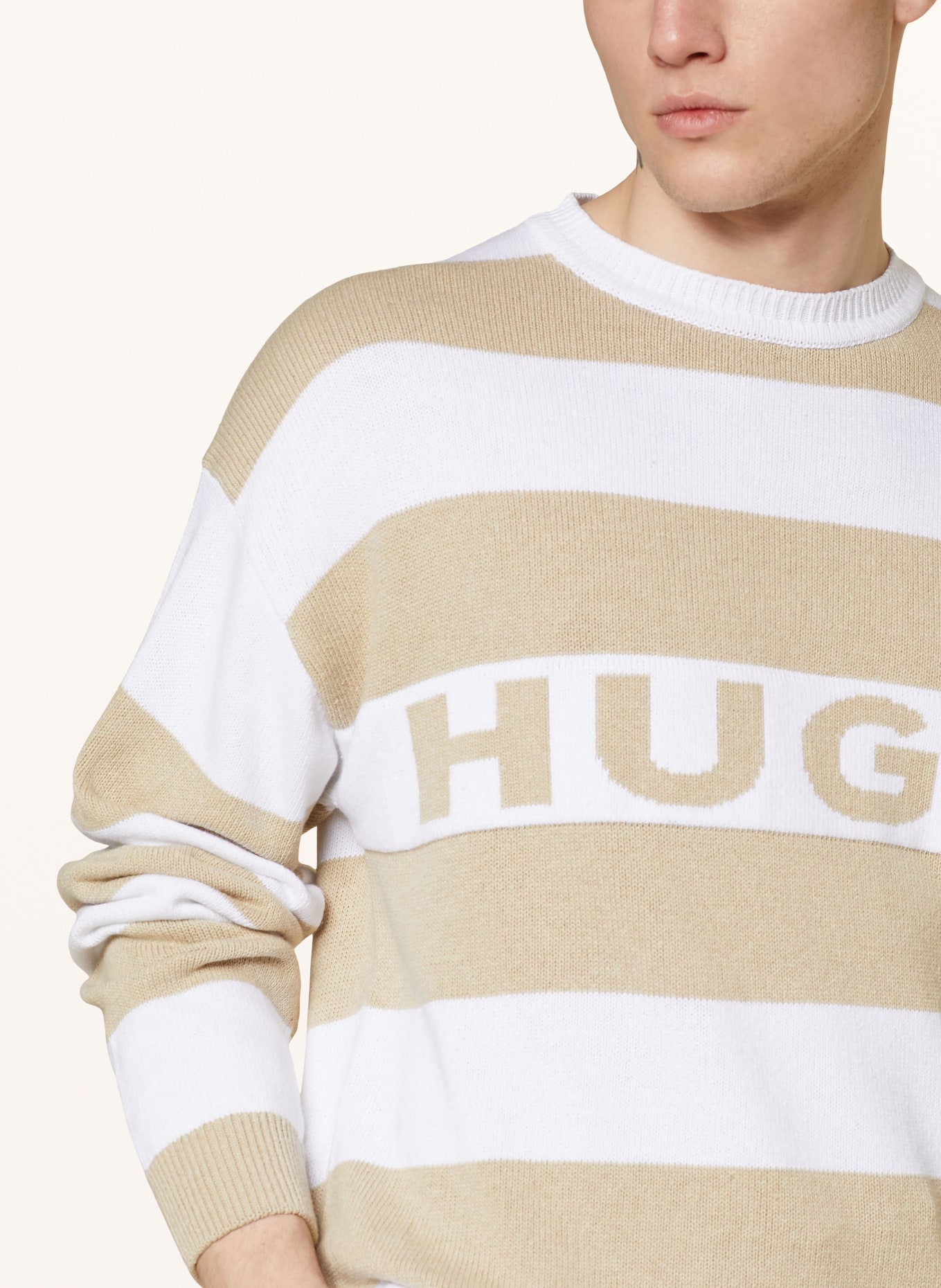 HUGO BLUE Sweater SOBUEH, Color: BEIGE/ WHITE (Image 4)