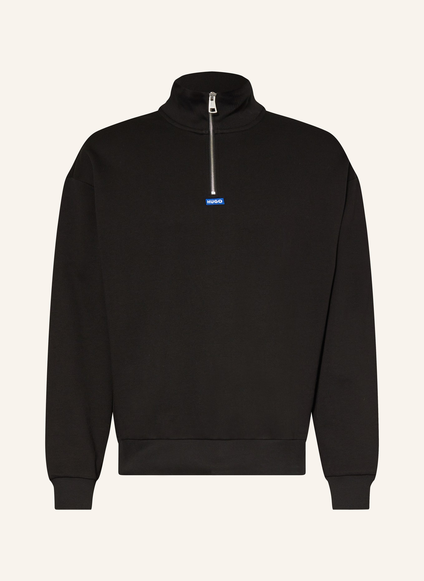 HUGO BLUE Half-zip sweater in sweatshirt fabric NEELER, Color: BLACK (Image 1)