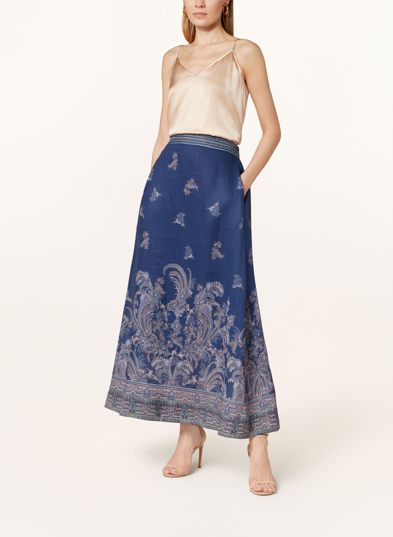 dea kudibal Linen skirt LARISSA, Color: BLUE/ LIGHT RED (Image 2)