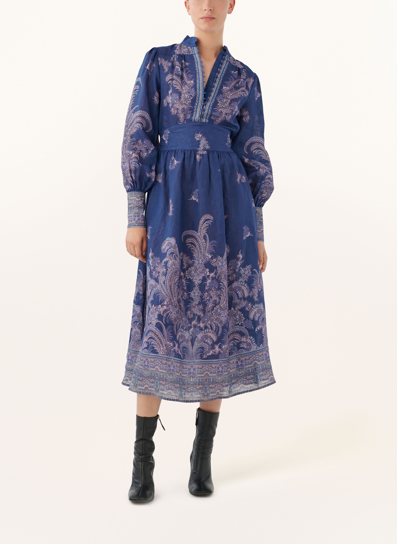 dea kudibal Linen dress ALONDRA, Color: BLUE/ DUSKY PINK/ LIGHT PURPLE (Image 2)