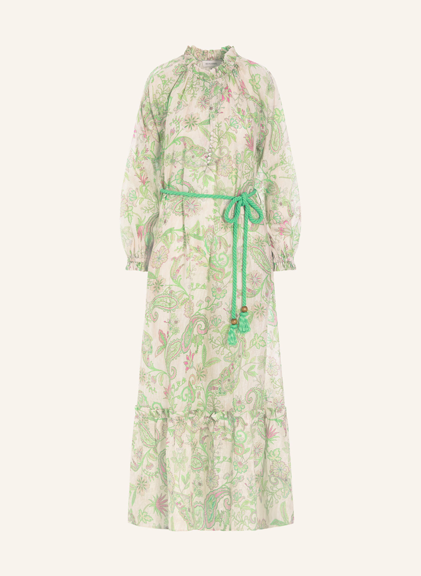 dea kudibal Linen dress IDANIA with frills, Color: CREAM/ LIGHT GREEN/ PINK (Image 1)