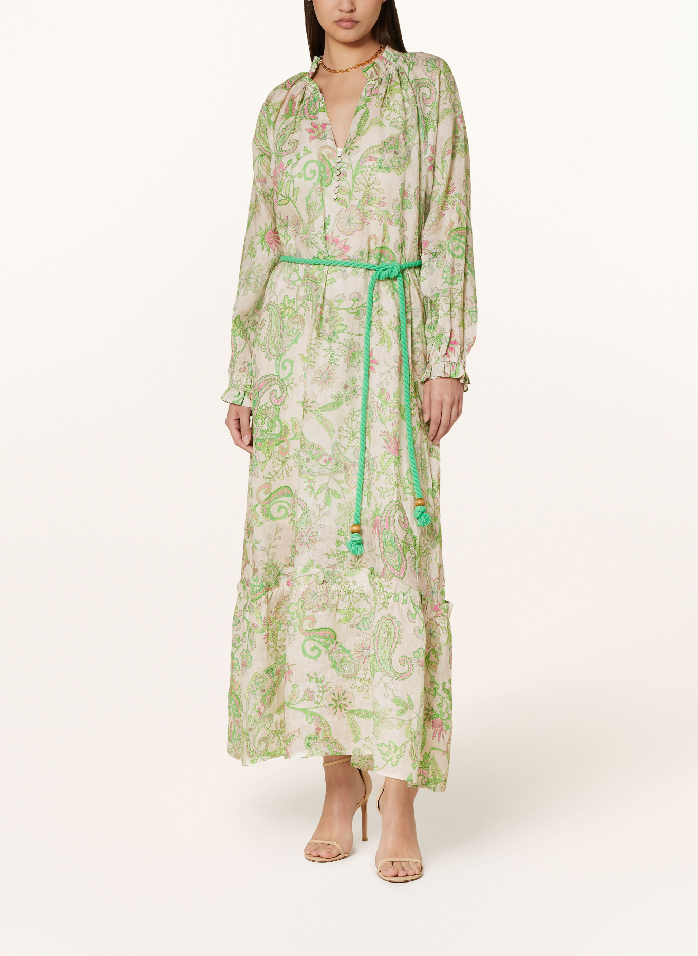 dea kudibal Linen dress IDANIA with frills, Color: CREAM/ LIGHT GREEN/ PINK (Image 2)