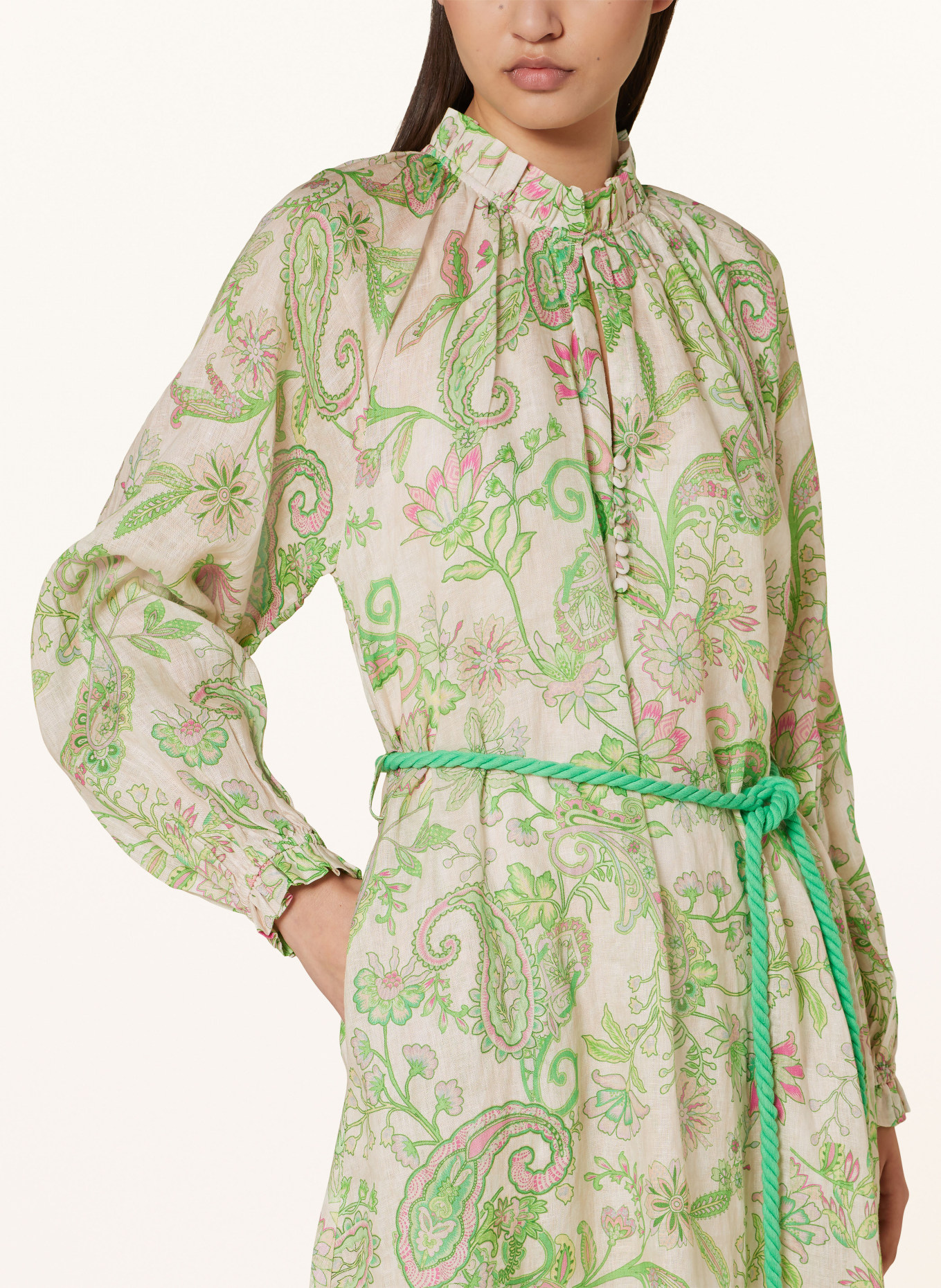 dea kudibal Linen dress IDANIA with frills, Color: CREAM/ LIGHT GREEN/ PINK (Image 4)
