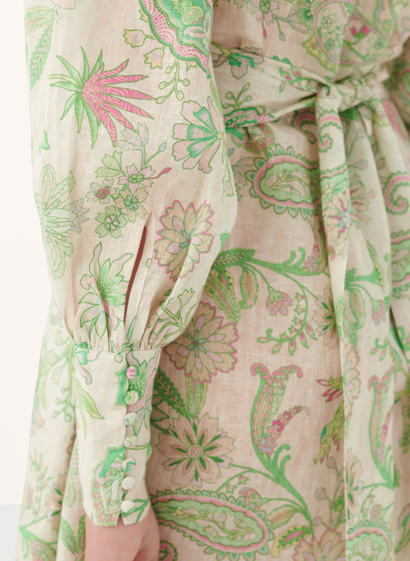 dea kudibal Linen dress ALMONDI, Color: GREEN/ PINK/ ECRU (Image 4)