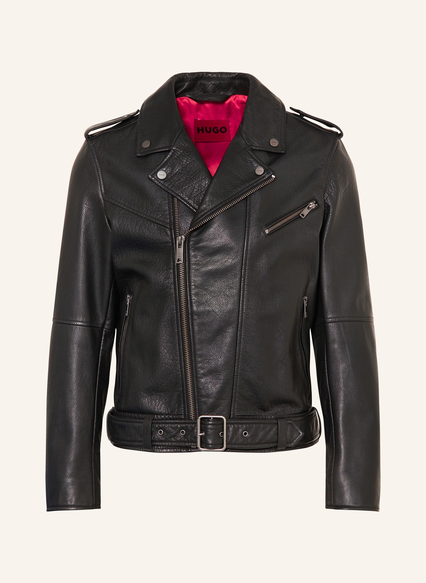 HUGO Leather jacket LOWIS, Color: BLACK (Image 1)