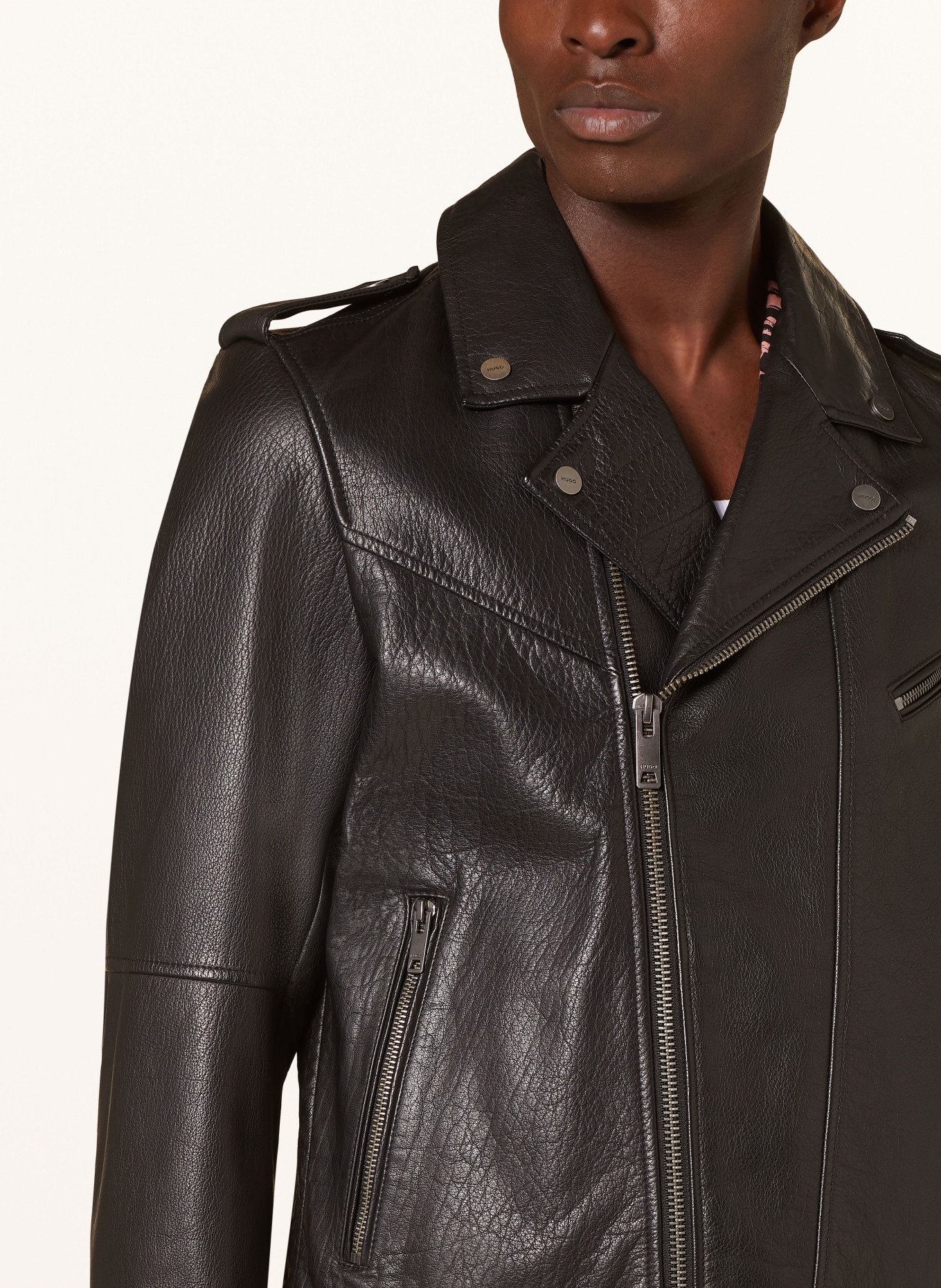 HUGO Leather jacket LOWIS, Color: BLACK (Image 4)