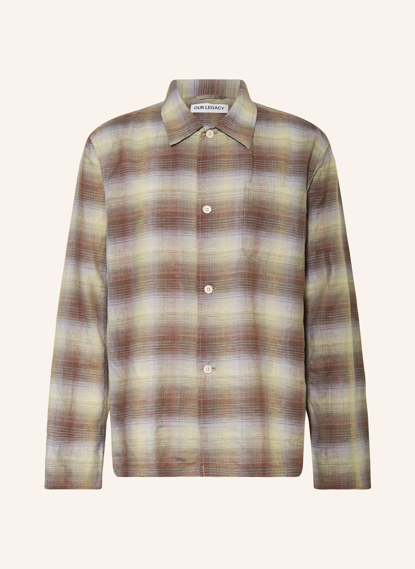 OUR LEGACY Shirt comfort fit with linen, Color: LIGHT GREEN/ BROWN/ LIGHT PURPLE (Image 1)