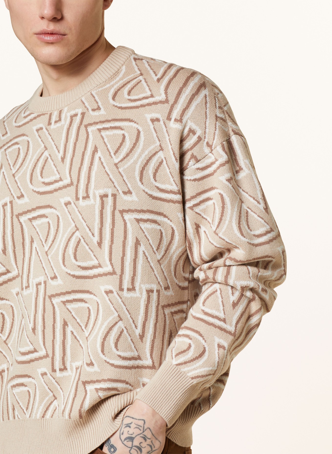 REPRESENT Sweater, Color: BEIGE/ DARK BROWN/ WHITE (Image 4)
