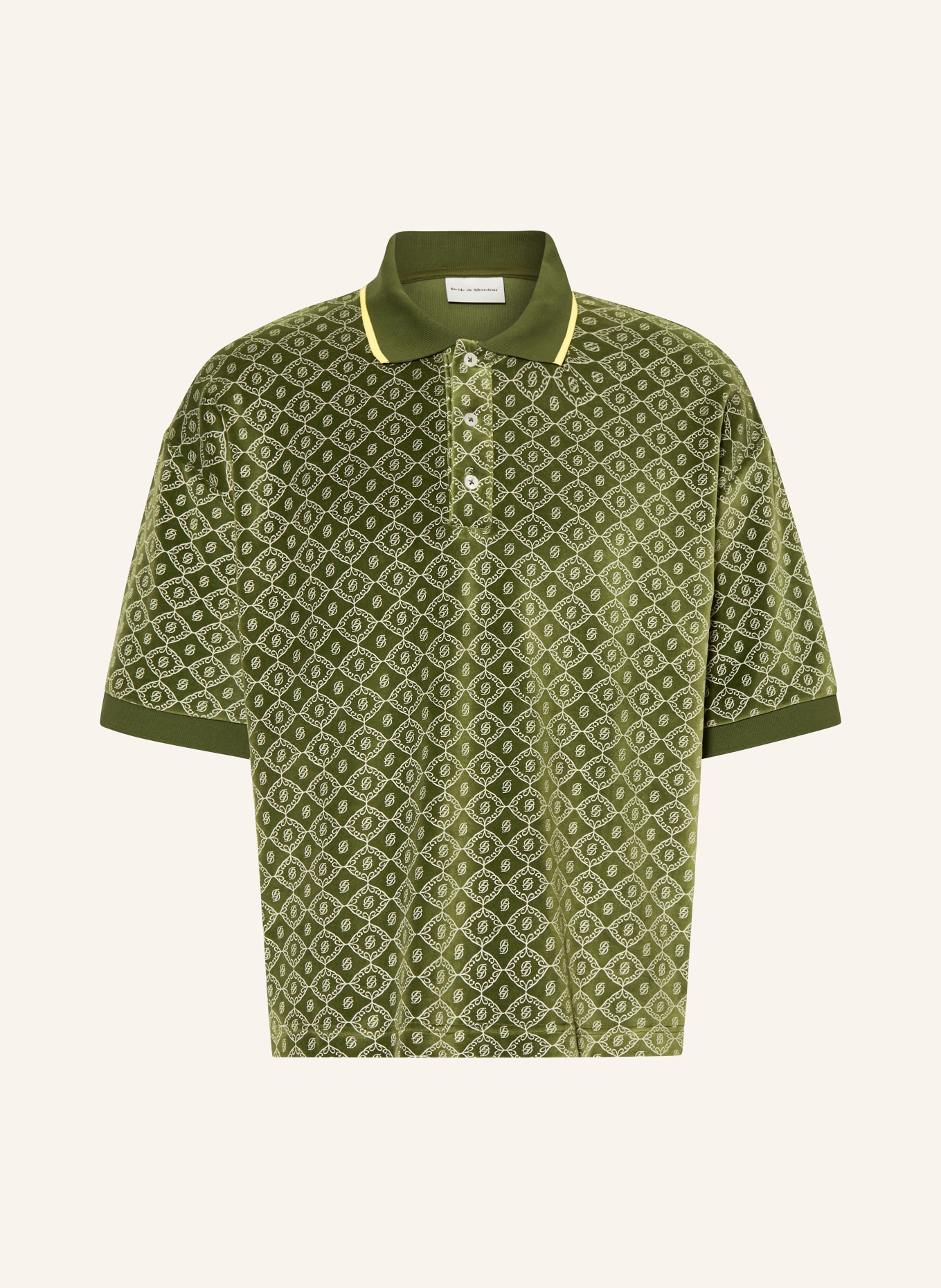 DRÔLE DE MONSIEUR Velvet polo shirt, Color: GREEN/ YELLOW (Image 1)