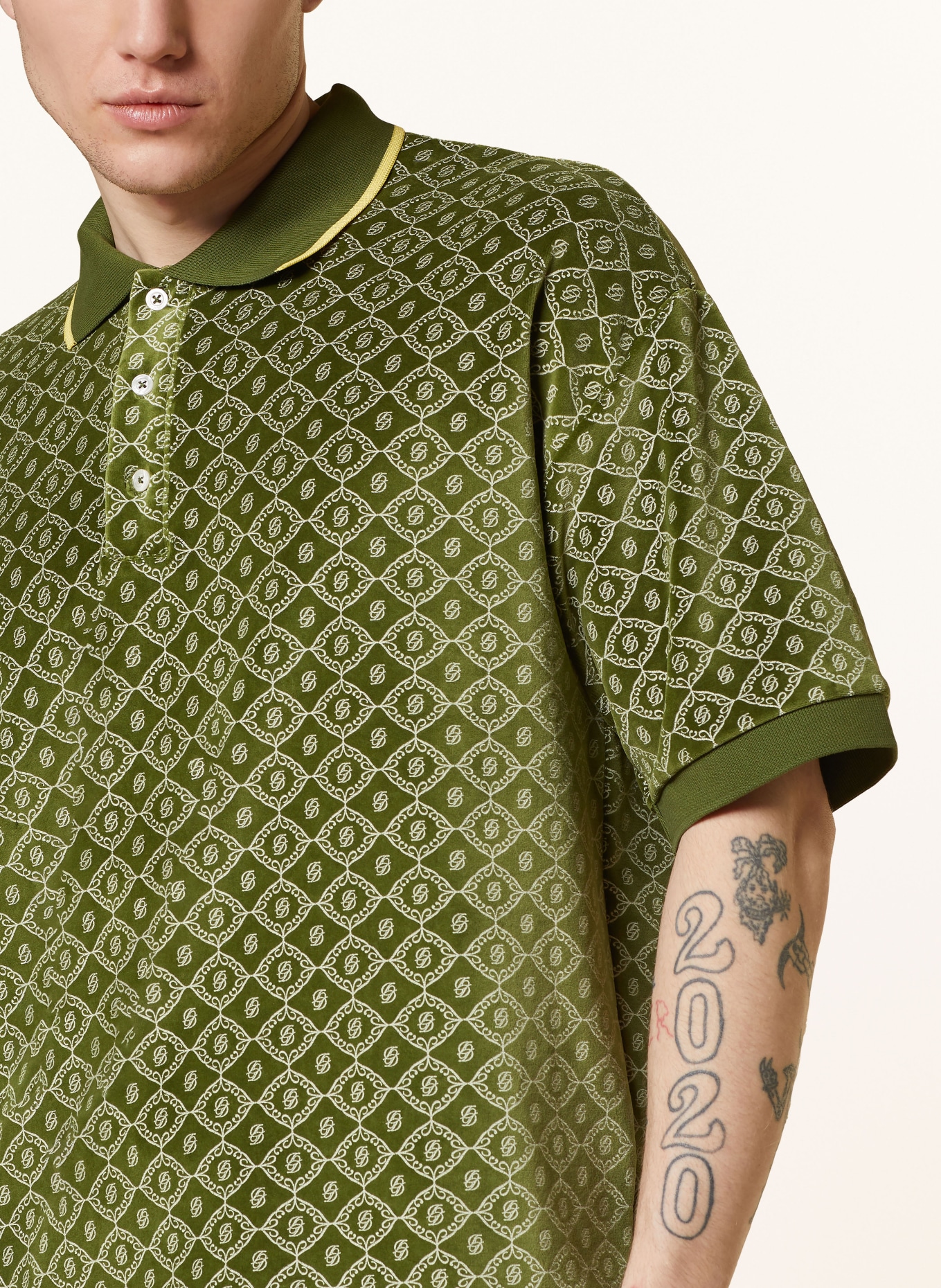 DRÔLE DE MONSIEUR Velvet polo shirt, Color: GREEN/ YELLOW (Image 4)